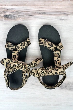 CHASING THE SUN LEOPARD STRAPPY BOW SANDALS