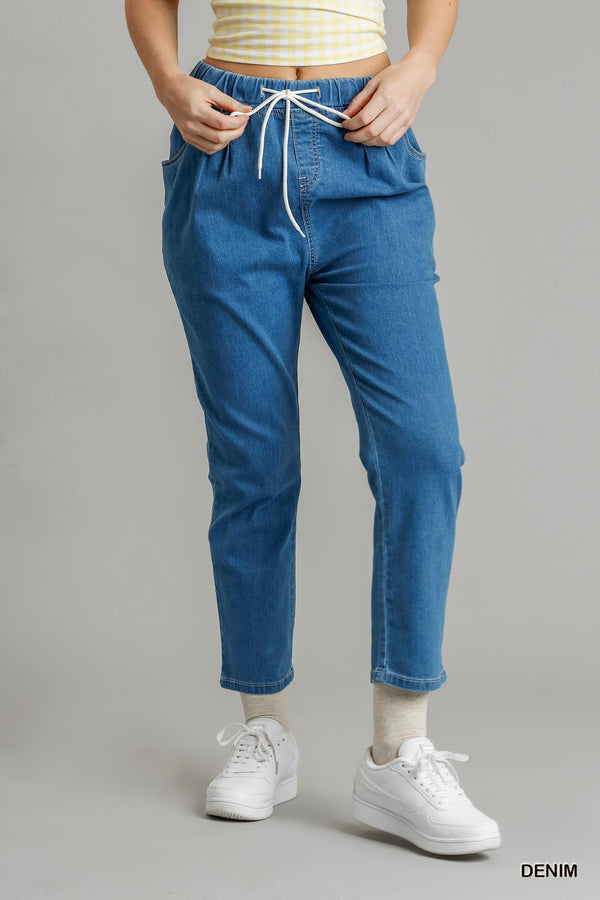 Drawstring Straight Leg Jeans