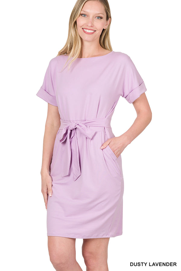 Brushed DTY Tie-Belt Dress