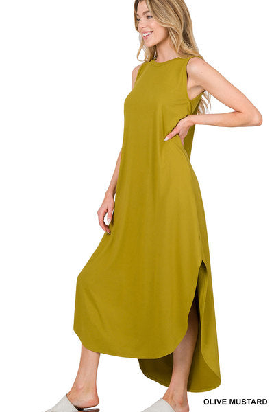 BRUSHED DTY SIDE SLIT DRESS WITH POCKETS