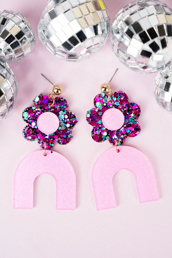 Pink Flower Arch Acrylic Drop Earrings