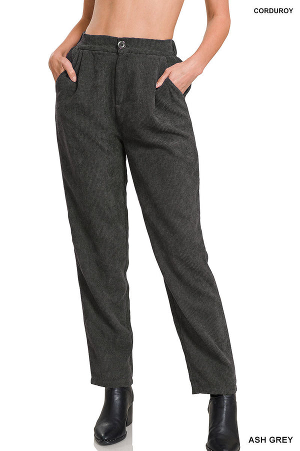 HIGH RISE CORDUROY PANTS WITH POCKETS