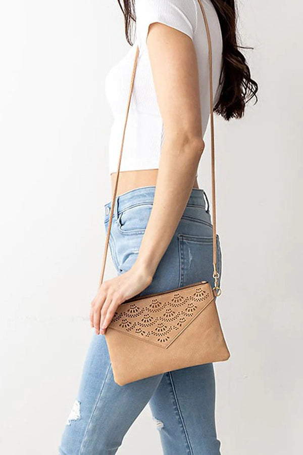 BE CLEVER THE BAJA BEIGE FAUX LEATHER CROSSBODY