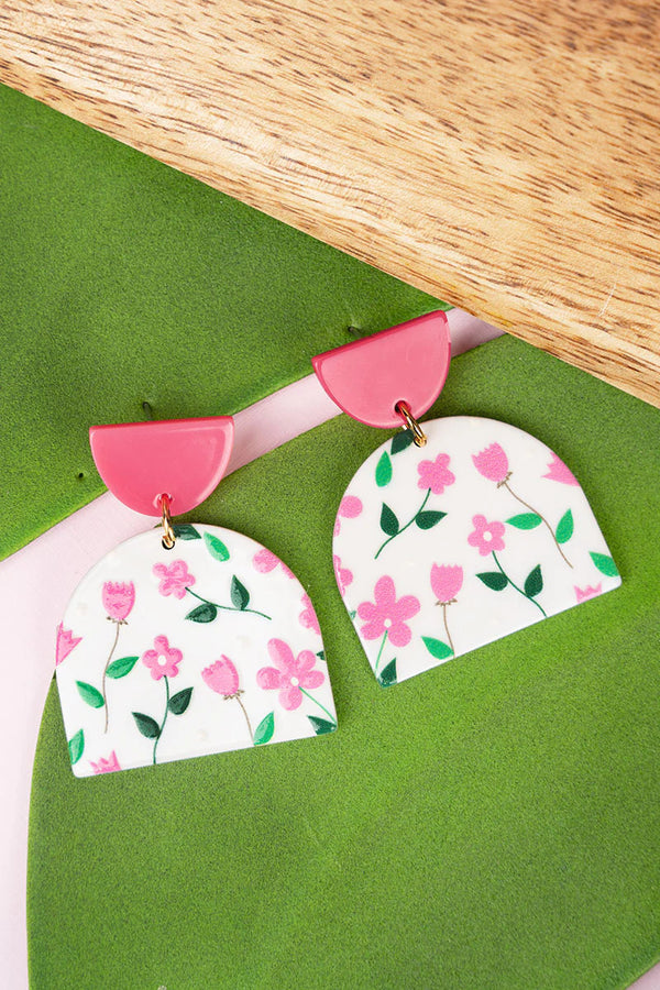 Pink Tulip Acrylic Earrings